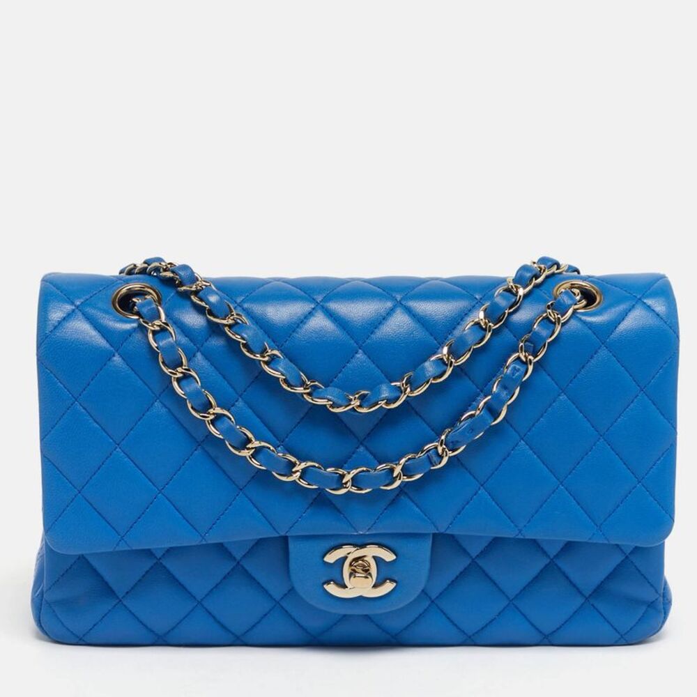 Chanel Classic Double Flap Medium Blue Quilted Leather Shoulder Bag
